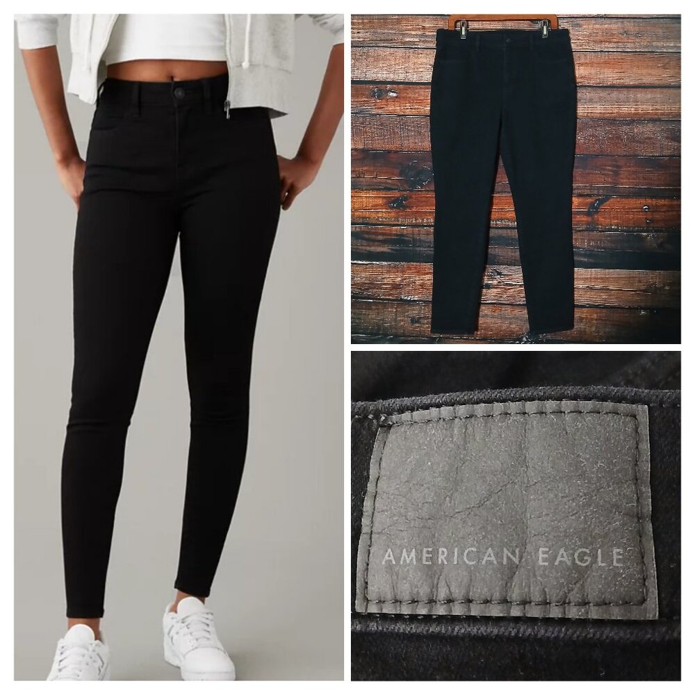 American Eagle Jeans 14 Short Dream Stretch High Rise Jegging Black Denim